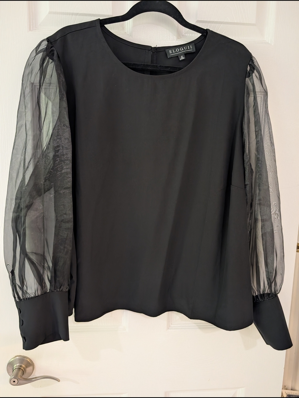 Eloquii Black Sheer Puff Long Sleeve Blouse in Size 22 - Picture 5 of 11